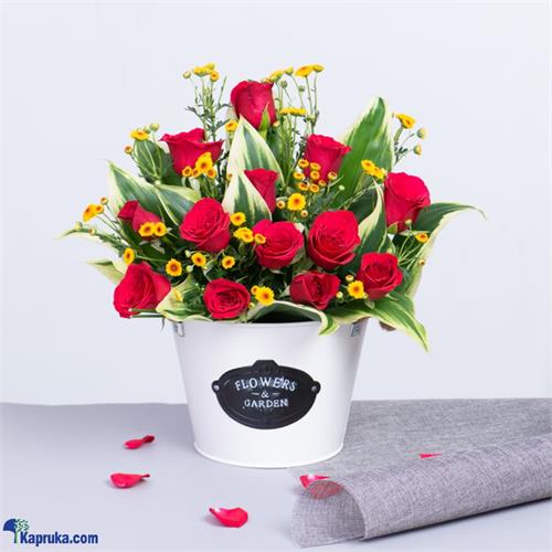 love Is The Answer 15 Red Rose Arrangement In A Metal Basket