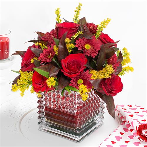 Passionate Rose Radiance Vase With Nine Red Roses