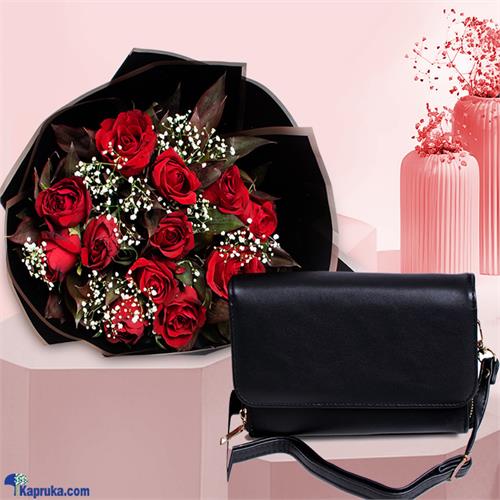 Red Rose Glamour Pack - 12 Red Rose Boquet With Handbag