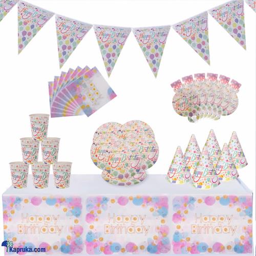 7 In 1 Pink Birthday Decorations With Birthday Flags, 6 Hats, Plates , Napkins, Blow Outs Whistles And Table Cloth - AJ0614