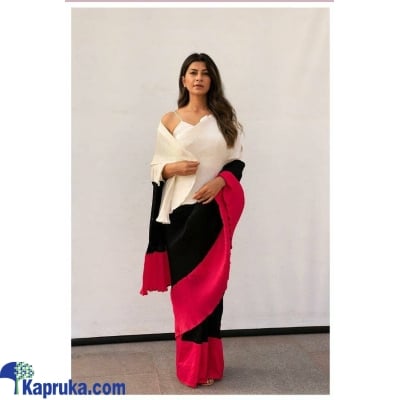 Light Peach, Black & Red Crushed Exclusive Pattern Saree