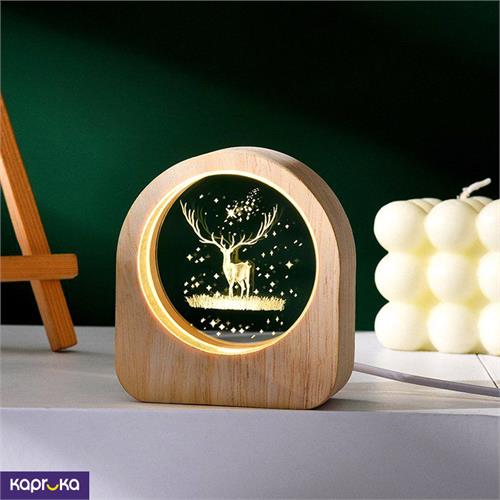 Ethereal Deer Galaxy Night Lamp With Wooden Base