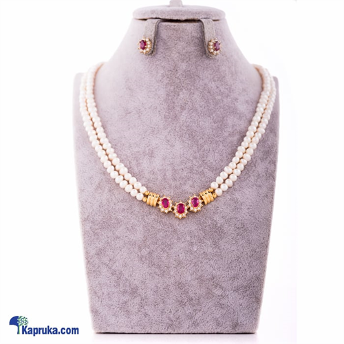 Stone N String Ruby Necklace And Earing Set - Stone N String