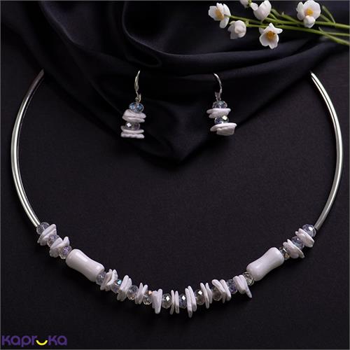 Stone N String Crystal White Jade Necklace Set