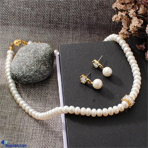 STONE N STRING FRESH WATER PEARL CUBIC ZIRCONIA NECKLACE SET - E04334 AND D4275 - Stone N String