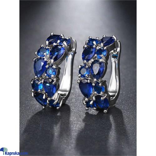 Royal Blue Stones Hoop Earrings