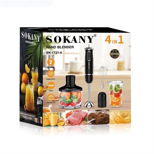 Sokany 2 Speed Hand Immersion 4 In 1 Blender Low- Noise, Beaker Chopper, Whisk Milk Frother, Egg Whisk Attachment - SK- 1721- 4