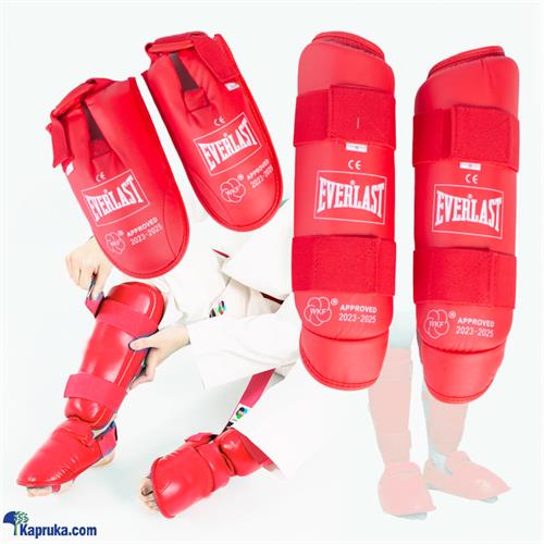 EVERLAST MMA Martial Arts Shin Guards ? Padded, Adjustable Muay Thai Leg Guards With Instep Protection - Red Colour - Small