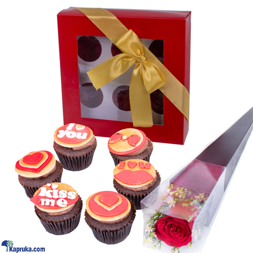 Iconic Love 6pcs Cupcakes With Single Red Rose