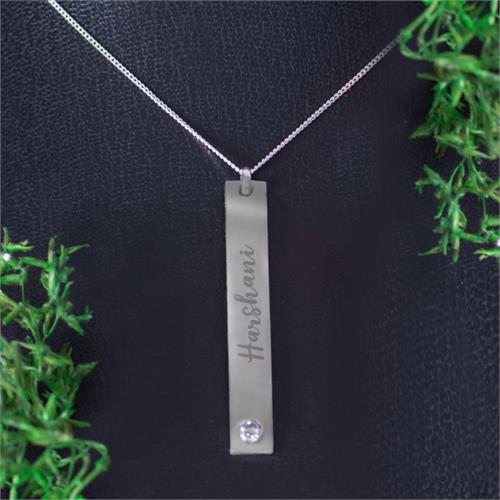 Customize Rectangle Sterling Silver Pendant With Silver Chain