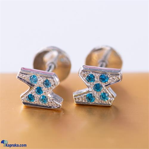 Z Earstud In 925 Sterling Silver Studded With Blue Cubic Zirconia Stones