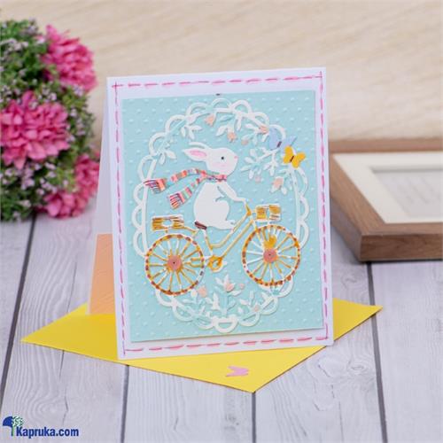 Cycling Rabbit Reusable Pocket Card, Handmade Greeting Card