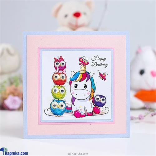 Unicorn And Owls Happy Birthday Handmade Greeting Card