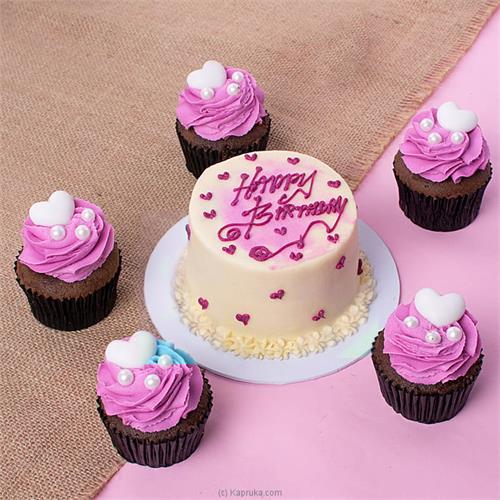 Celebratory Cake Duo Pink - Happy Birthday Mini , Bento Chocolate Cake And Cupca