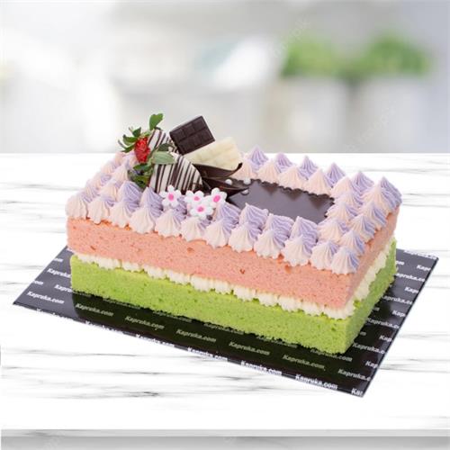 Strawberry Topped Ribbon Cake