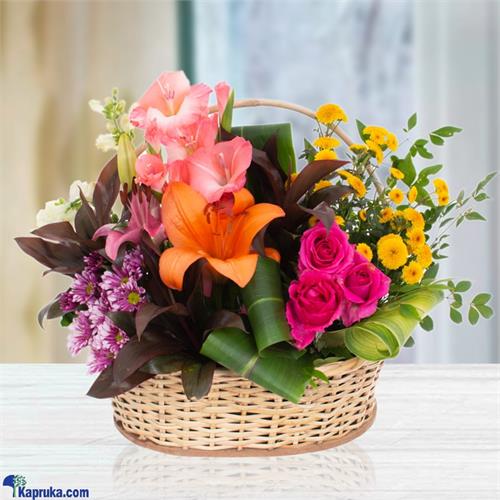 Divine Basket Of Roses And Lilies