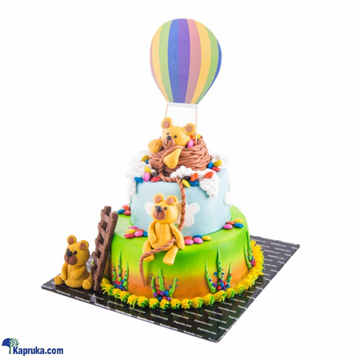 Teddy And The Air Balloon Two Tier Ribbon Cake