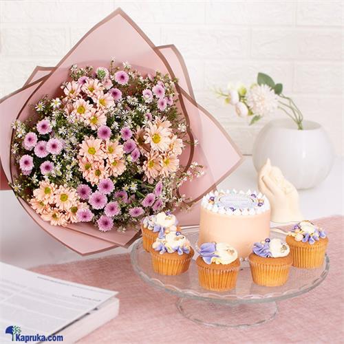 Floral Fiesta Happy Birthday Bento Cake With Five Cupcakes Combo Pack