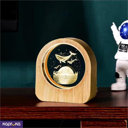 Romantic Dolphin Galaxy Night Lamp With Wooden Base