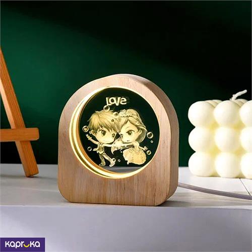 Love Glow Couple Galaxy Night Lamp With Wooden Base