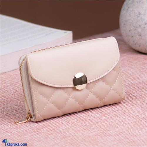 Slim Small Wallet With Zipper Coin Pocket - Beige