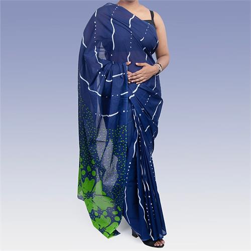 Handcrafted Green And Black Mix Batik Saree