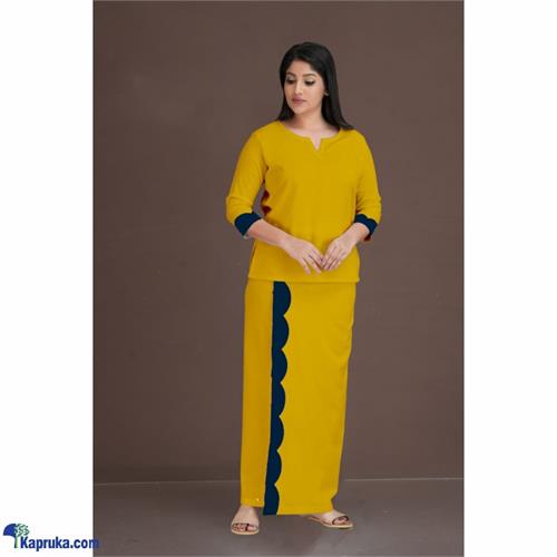 Linen Lungi Kit With Contrast Scallop- Yellow