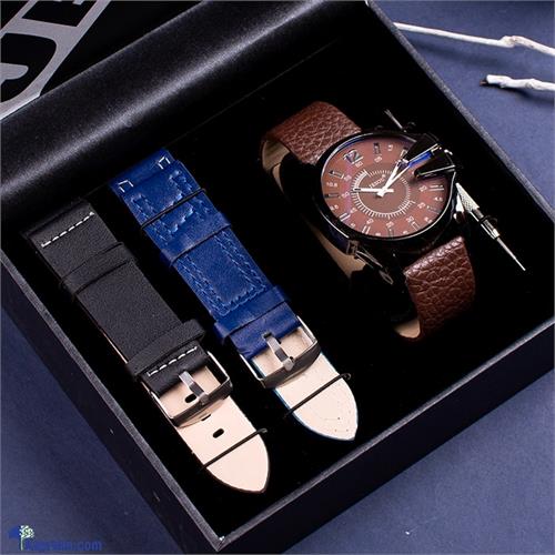 Gents Brown Dial Watch With Dual Interchangeable Straps