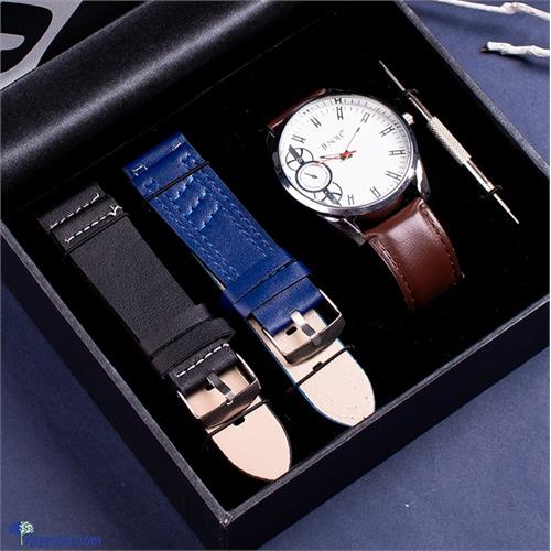 Gents White Dial Watch With Dual Interchangeable Straps