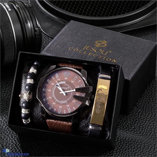 Wrist Wear Wonders Brown Leather Belt Brown Dial Watch Set