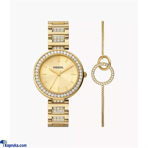 Fossil Karli Three Hand Gold Tone Stainless Steel Watch And Bracelet Box Set