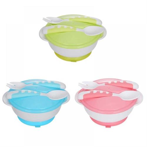 Anti-slip Double Ear Sucker Bowl With Lid With Spoon Fork