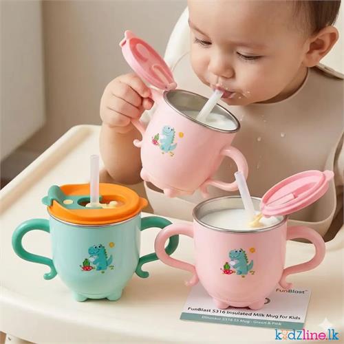 Milk Mug for Kids Stainless Steel Mug for Kids, Insulated Milk Cup with Lid & Straw, Water, Juice Drinking Mug