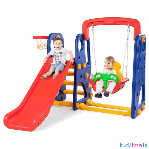 Slide and Swing with Basketball Ring 3 in 1 Set Multi Color For Kids Activities Games