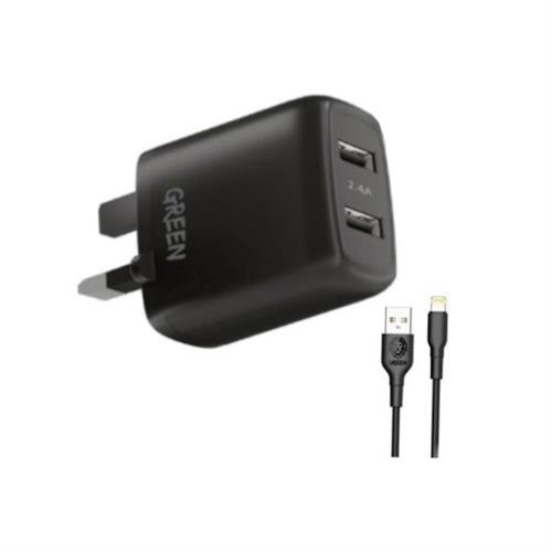 Green Lion 12W Dual Port USB Compact Wall Charger With Lightning Cable