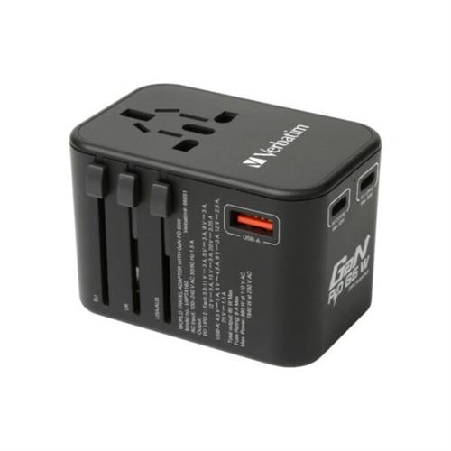 Verbatim 65W 3 Port PD 3.0 & QC 3.0 GaN Universal Travel Adaptor