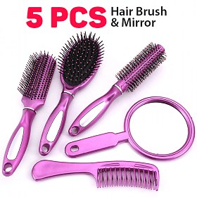 Cecilia Wet and Dry Hair Brush and Mirror 5 Pc Set