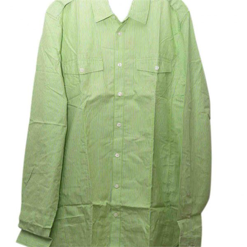 Mens Long Sleeve Green Striped Woven Shirt