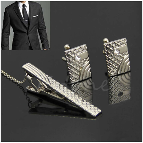 Mens Tie Clip Cufflink Set