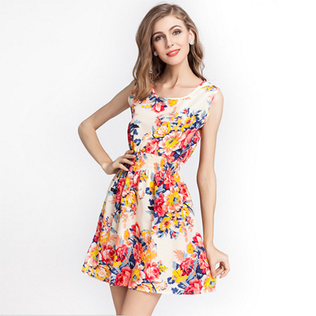 Womens Casual Sleeveless Printed Dress