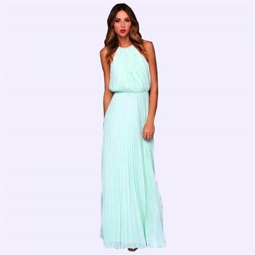 Women Chiffon Elegant Sleeveless Pleated long Maxi Dress