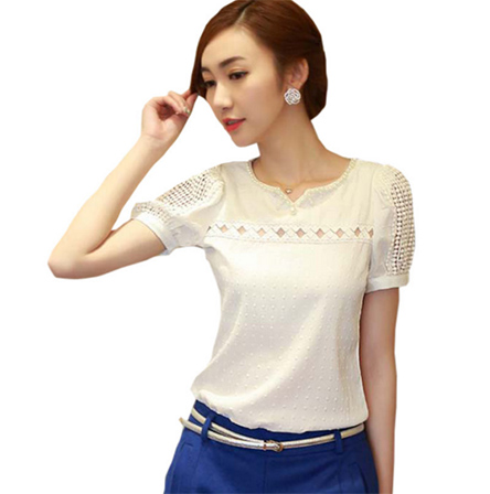 Women Lace Short Sleeve Chiffon Blouse Top