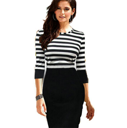 Womens Striped O-Neck Dress