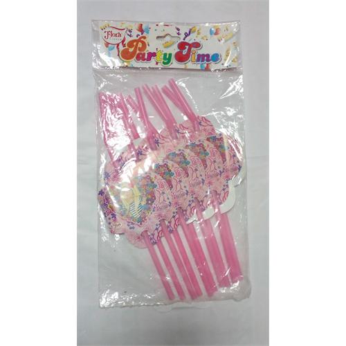 PLASTIC STRAWS WITH BADGE 10S PACK ASSORTED