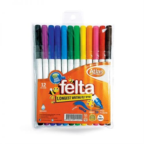 PEN - COLOUR PENS - FELT TIPPED - 12 COLOURS ATLAS