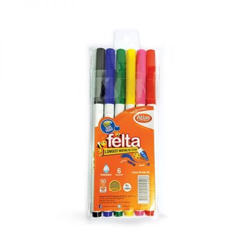 ATLAS - COLOUR PENS - FELT TIPPED - 6 COLOURS