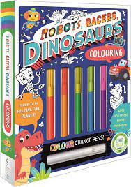 ROBOTS, RACERS, DINOSAURS COLOURING