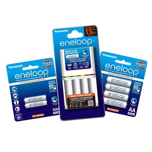 Panasonic (BQ-CC55) Quick & Smart Charger + Eneloop AA Rechargeable Batteries (2000mAh) 4 PCS PACK + Eneloop AAA Batteries (800mAh) 2 PCS PACK