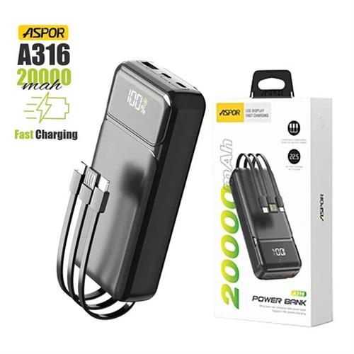 Aspor A316 20000mAh 22.5W PowerBank Black