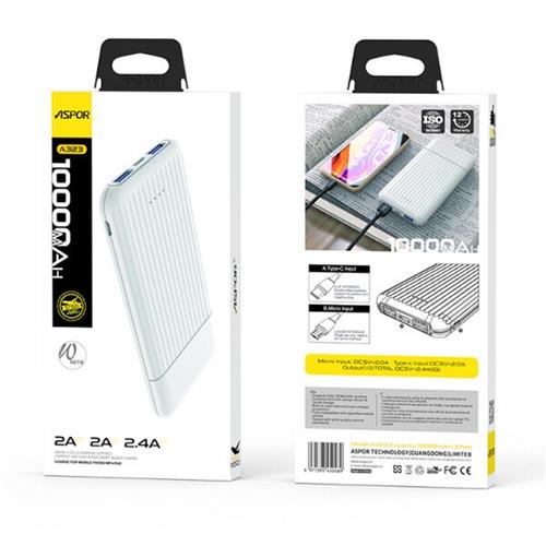 Aspor A323 10000MAH Powerbank White